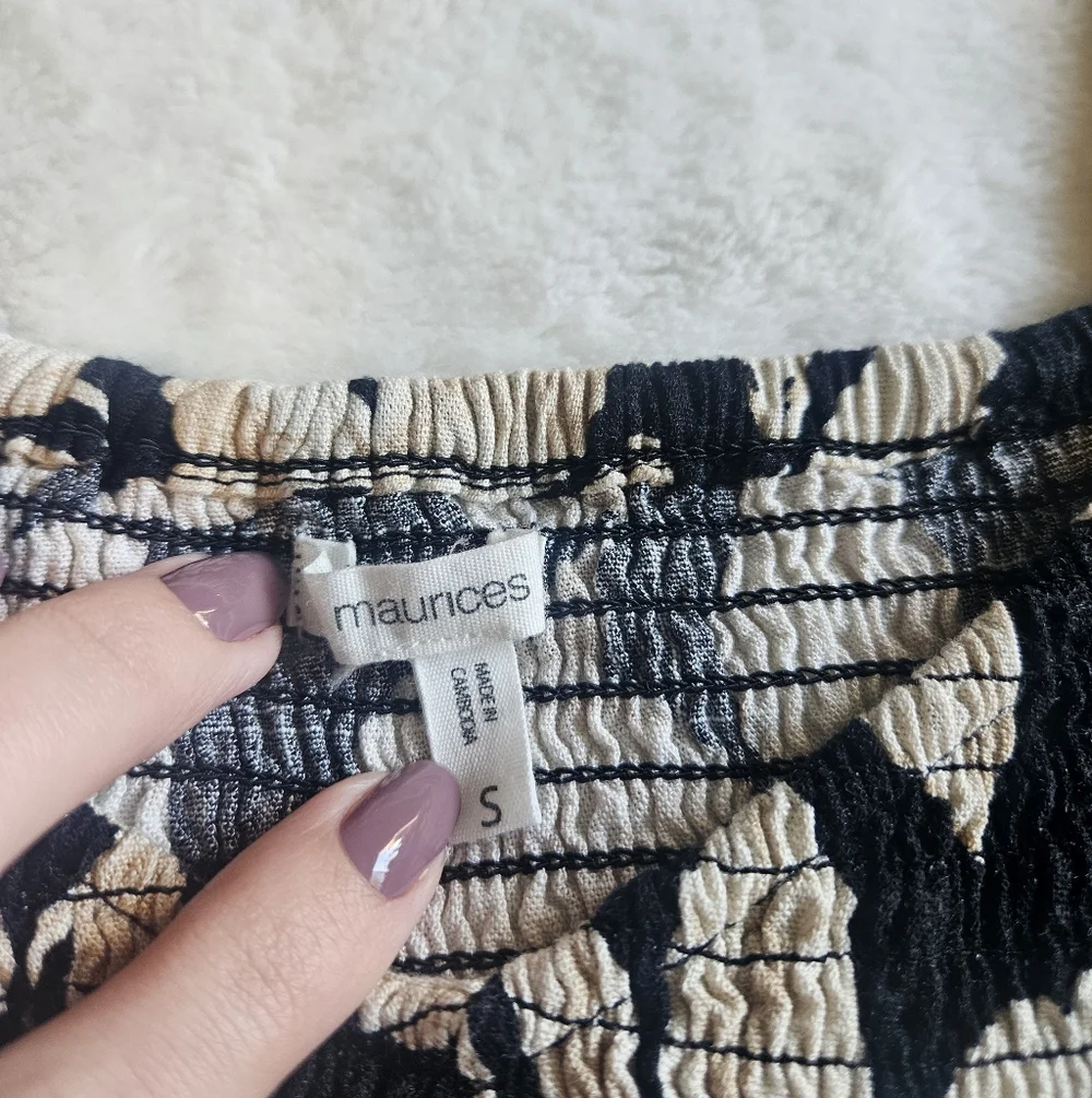 Black & Cream Floral Puff-Sleeve Dress - Picture 3 of 6